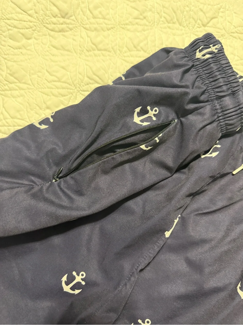 Navy Anchor Print Elastic-Waist swim shorts